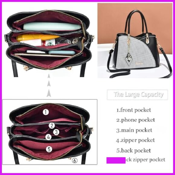 Synthetic Leather Tote Satchel Shoulder Bag Elegant Minimal Chic Versatile - Picture 6 of 6